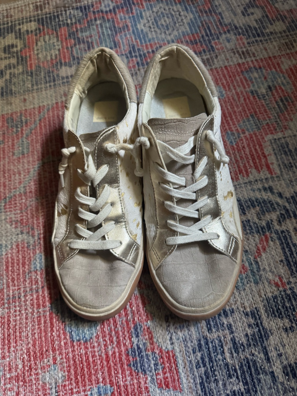 Dolce Vita White and Gold Low-Top Sneakers